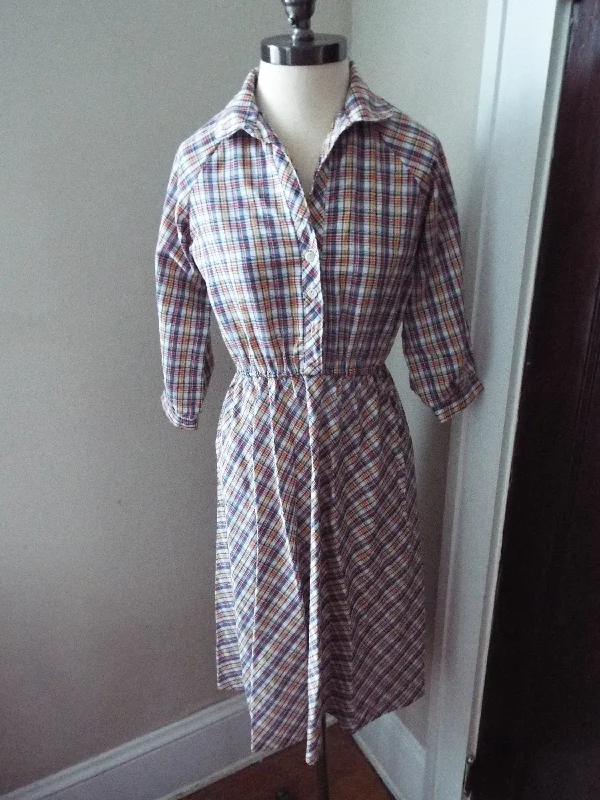 Vintage Long Sleeve Plaid Dress Boho Chic Maxi