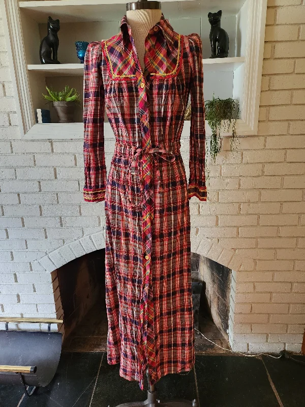 Vintage Long Sleeve Plaid Dress by Artbro Stretch Maxi Skirt