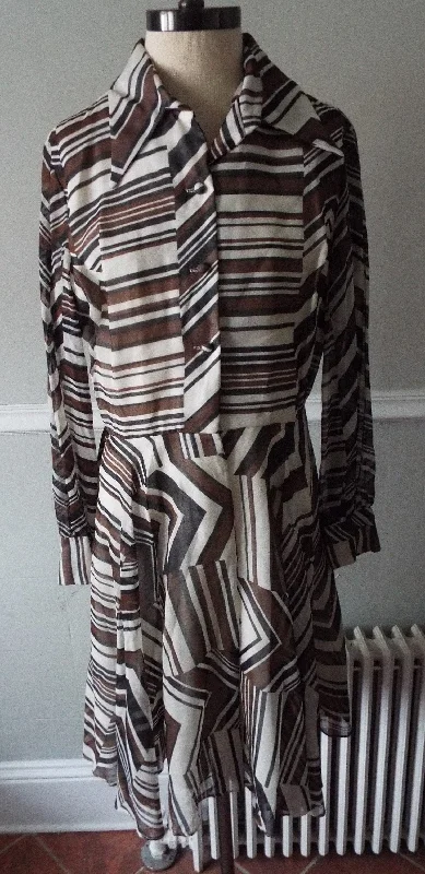 Vintage Long Sleeve Striped Dress by Jan Sue of California Front Slit Skirt