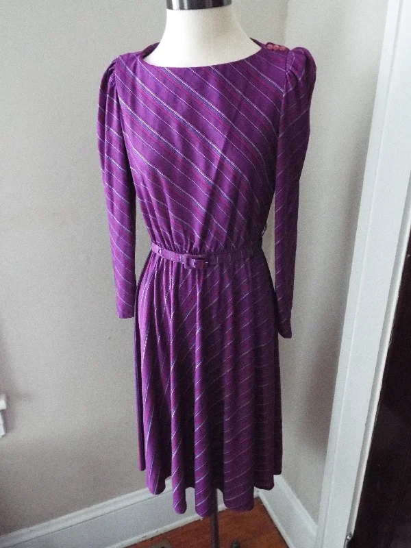 Vintage Long Sleeve Striped Dress by Sally Lou Pleated Maxi Skirt