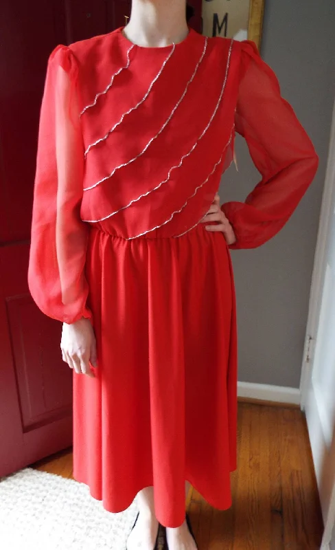 Vintage Long Sleeve UNWORN Red Dress by Amy Deb Fitted Maxi Skirt