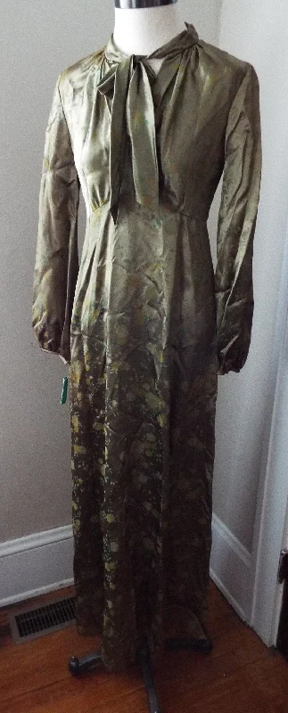 Vintage UNWORN Long Sleeve Olive Gold Floral Dress Midi Maxi Skirt