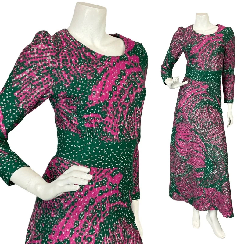 VTG 60S 70S PINK GREEN SILVER PSYCHDELIC DOTTY LONG SLEEVE PARTY MAXI DRESS 4 Maxi Skirt Look