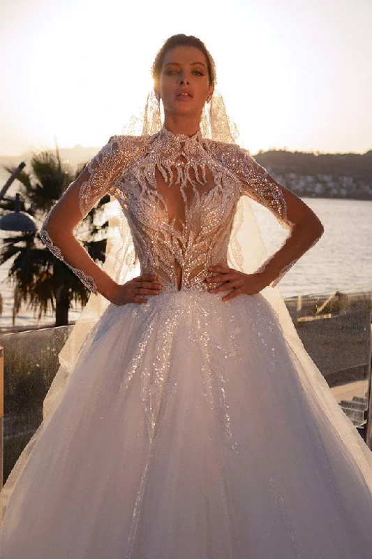 Wedding Dress Long Sleeve with Lace Lace Dress Modern