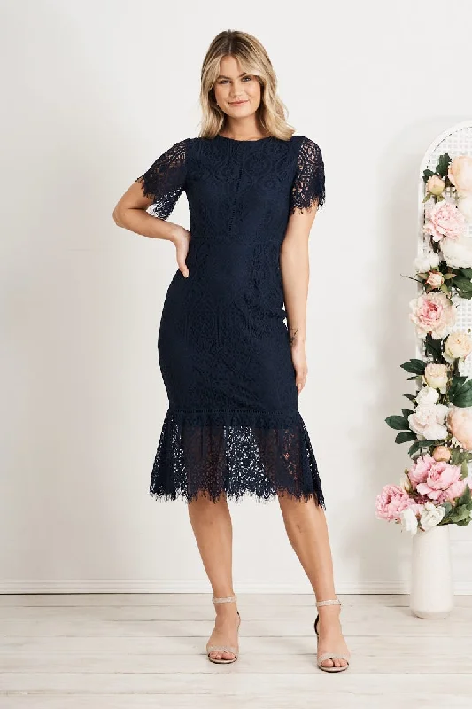 Zelda Lace Dress In Navy Lace Dress Glam