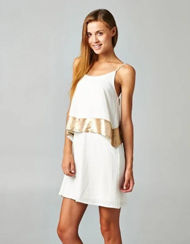 Elegant Strap Dress with Gold Sequin Trim Layer Bodycon Sequin Dress