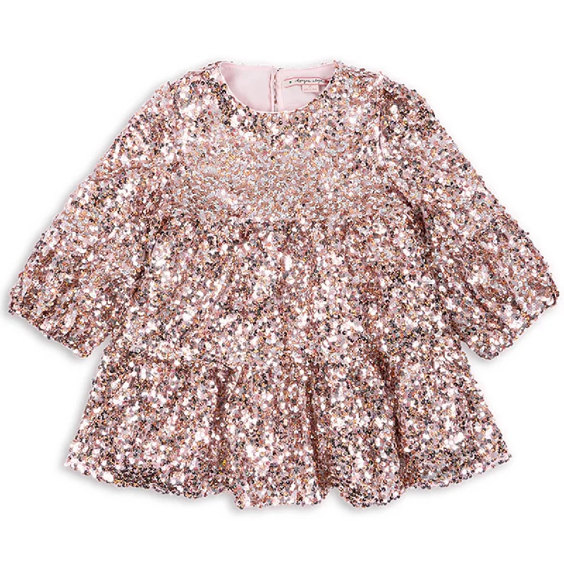 Lila Sequins Dress in Grey / Rosa by Konges Slojd Shiny Sequin Dress