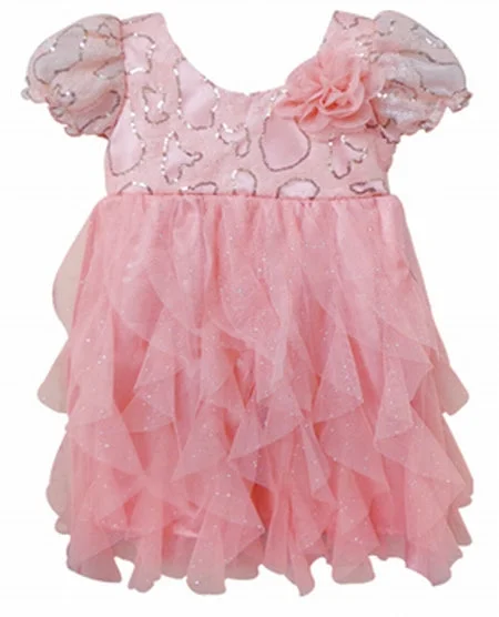 Popatu Little Girls Peach Sequin Flutter Sleeve Dress Sequin Gown Party