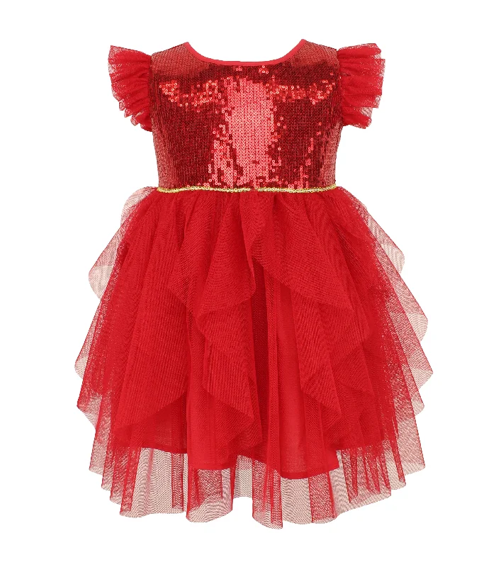 Popatu Little Girl's Red Christmas Sequin Dress Sequin Dress Midi