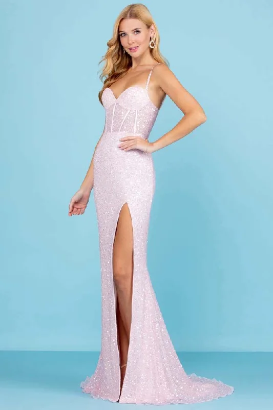 Sequined Corset High Slit Gown By SCALA -60284 Sequin Lace Dress