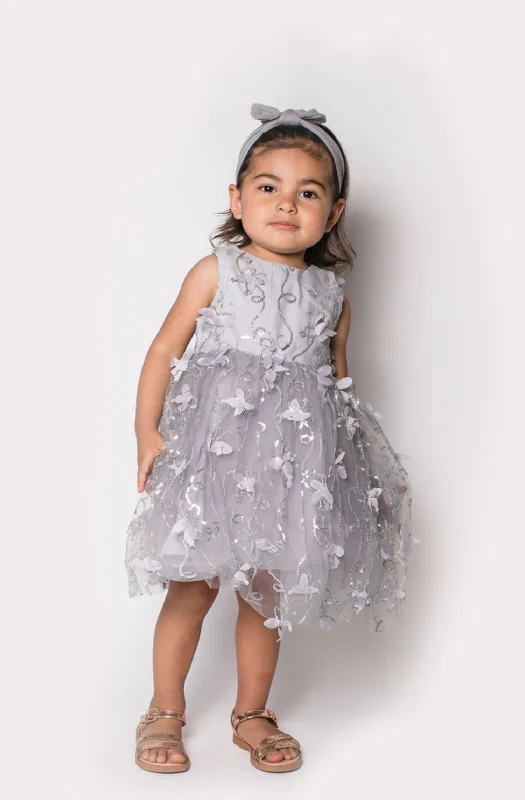 Silver Sequin Butterfly Dress Sequin Cocktail Gown