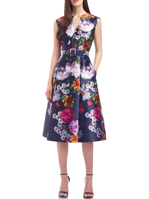 Easton Womens Floral Midi Cocktail and Party Dress Tulle A-line Skirt