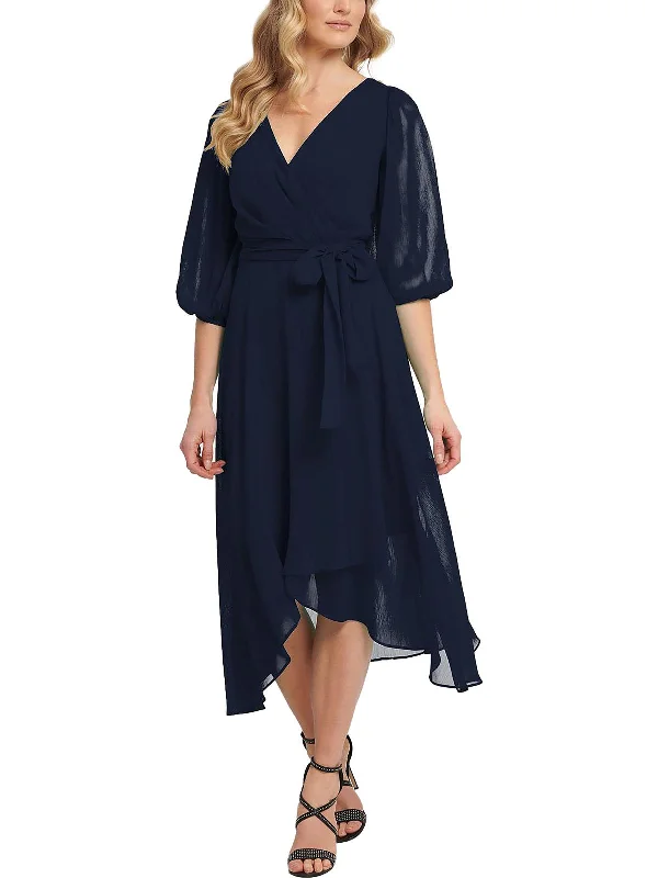 Womens Chiffon Faux-Wrap Midi Dress Trendy Midi Skirt