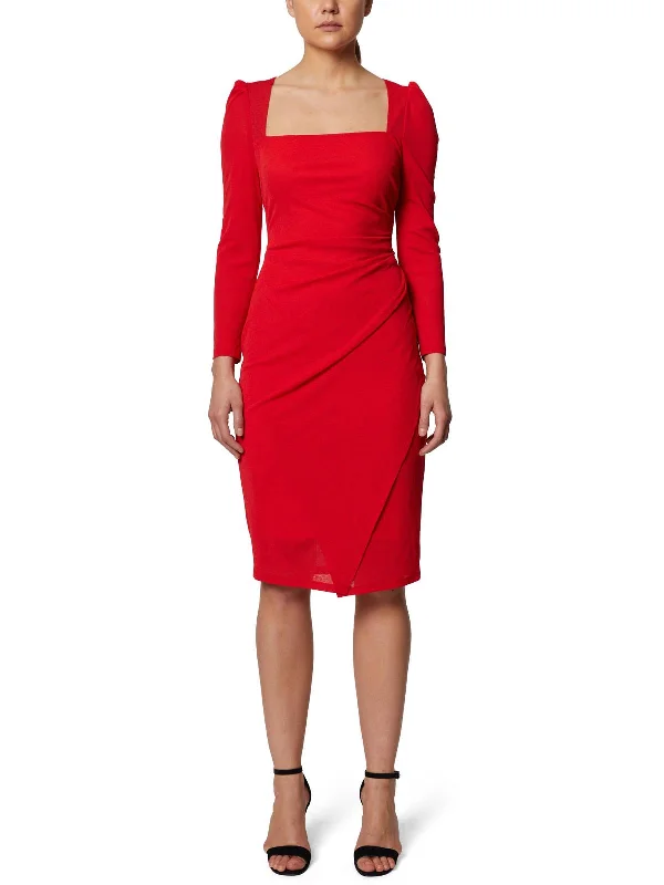 Womens Faux Wrap Midi Cocktail and Party Dress Soft Pleated Midi