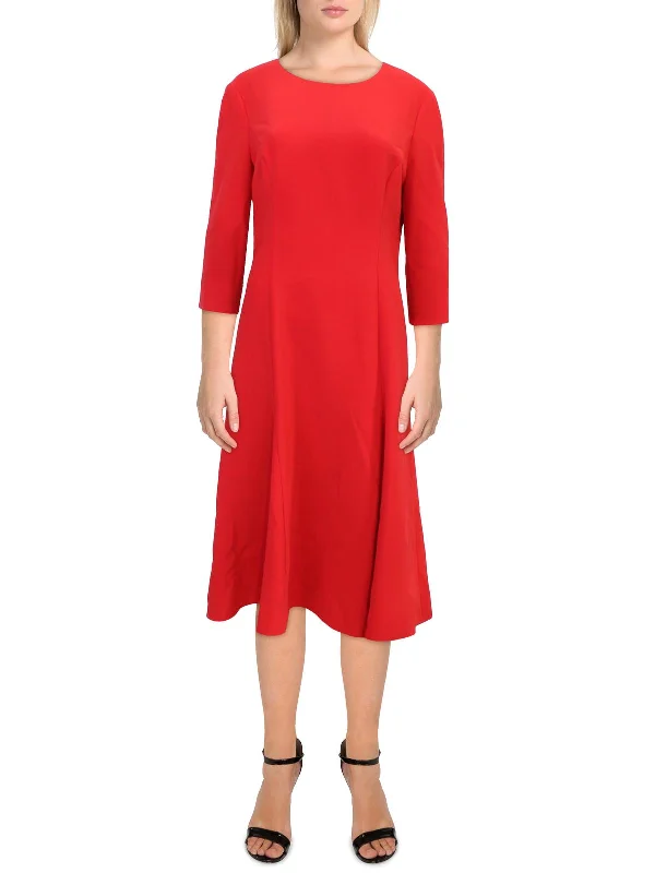 Womens Flared Three-Quarter Sleeve Midi Dress Cozy Midi Dress