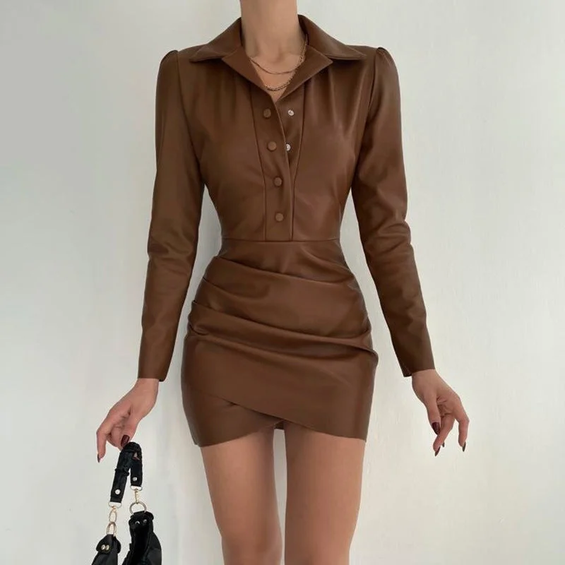 Chic Commuter Deep V-Neck Button-Up Bodycon Dress Plunging Bodycon Dress