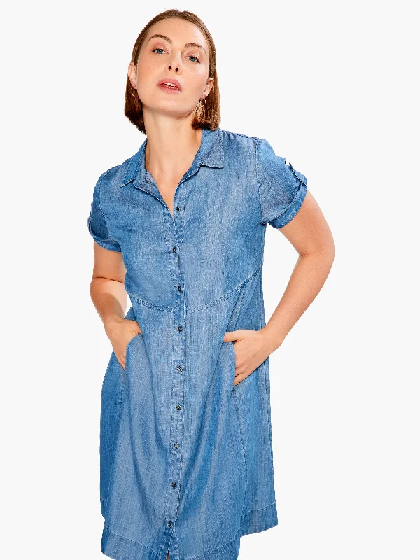 Drapey Denim Shirt Dress Casual Button Shirt