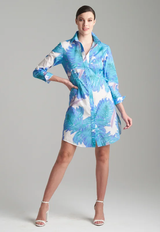 Fiona Cotton Shirtdress in Indigo Palm Comfy Shirt Dress