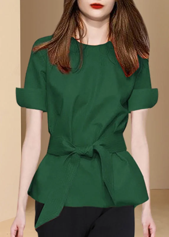 French Blackish Green Cinched Slim Fit Cotton Shirt Top Summer LY0306 A-line Shirt Dress