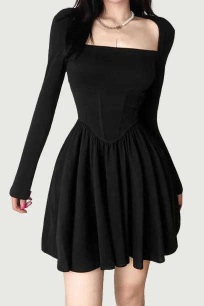 Dark Square Neck Mall Gothic Sexy Corset Dress For Women Long Sleeve Grunge A-line Dresses Black Bodycon Alt Partywear Formal Bodycon Dress