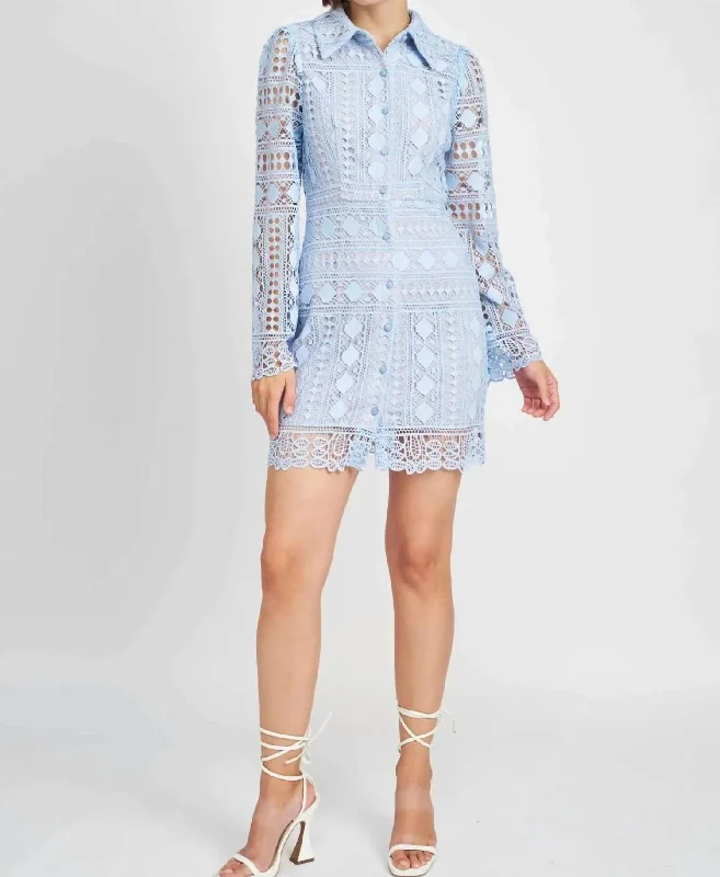 Janelle Crochet Shirt Dress In Light Blue Lace Shirt Dress