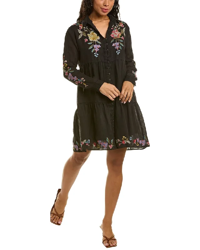 Johnny Was Petunia Tiered Shirtdress Belted Shirt Dress