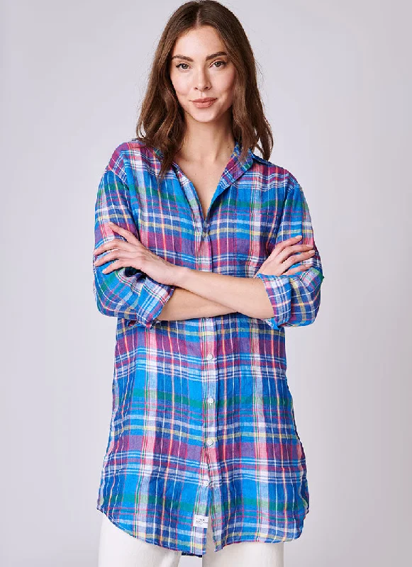 Mary Blue and Pink Plaid Shirt Dress Basic Shirt Dress