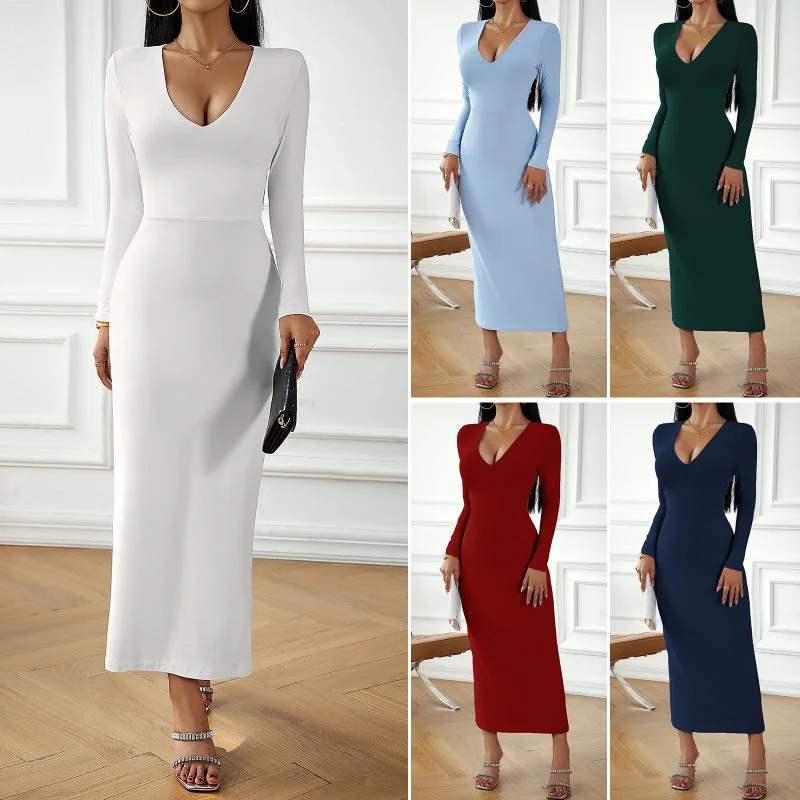 Sensual V-Neck Bodycon Long Sleeve Dress Bodycon Dress Party