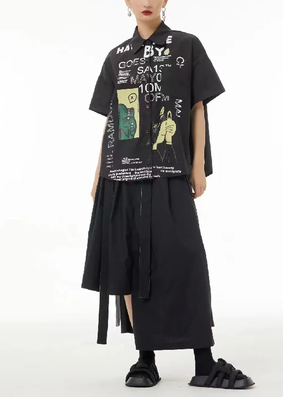 Unique Black Oversized Letter Print Cotton Shirt Summer TS1065 Tartan Shirt Gown