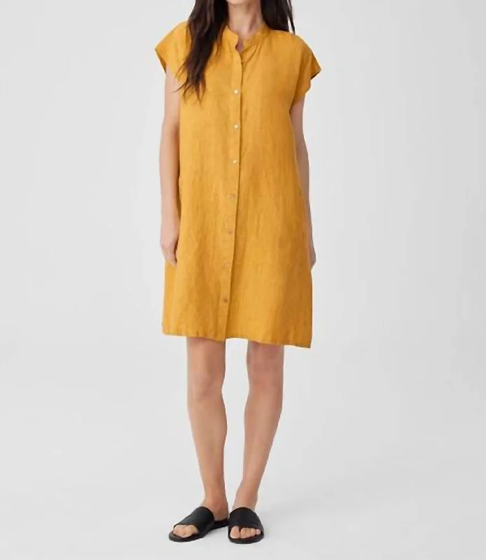 Washed Organic Linen Delave Shirtdress In Marigold Shirt Dress Party