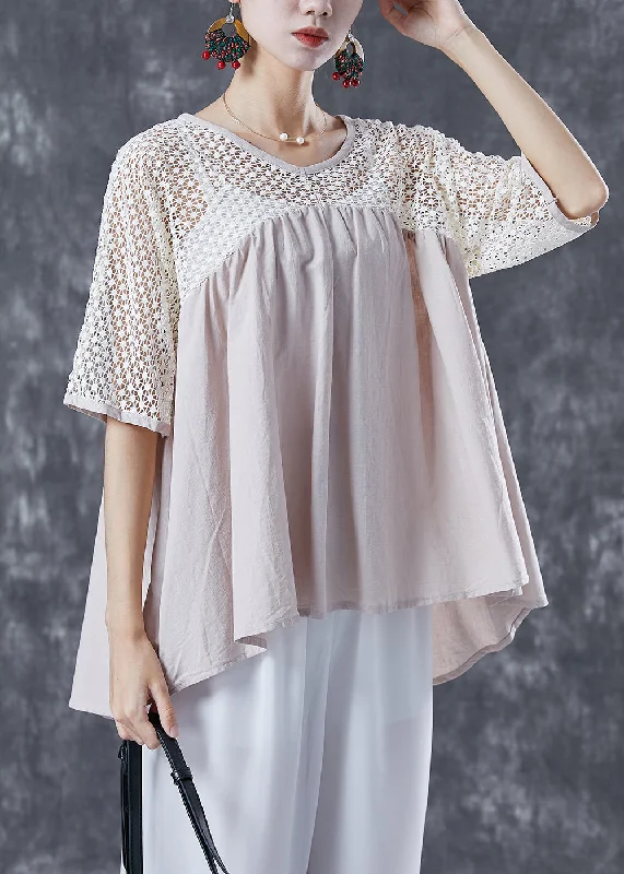 Women Beige Oversized Patchwork Cotton Shirts Summer TA1064 Casual Fit Shirt