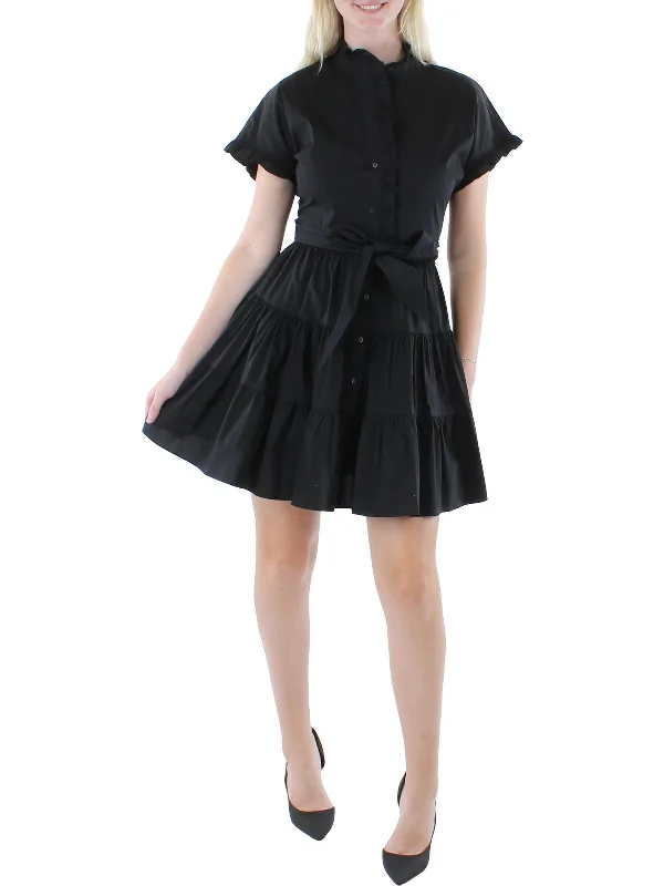 Womens Ruffled Knee Shirtdress Vintage Shirt Dress