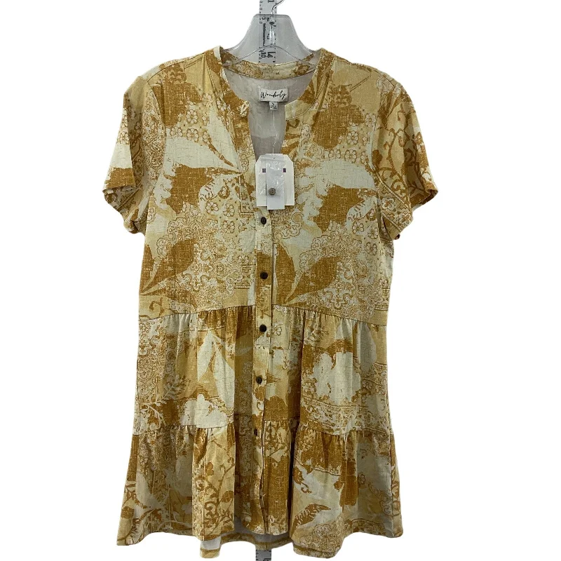 Wonderly Cream & Tan Abstract Print Women's Ruffle Shirt Dress S, Viscose, NWT Flowy Shirt Dress