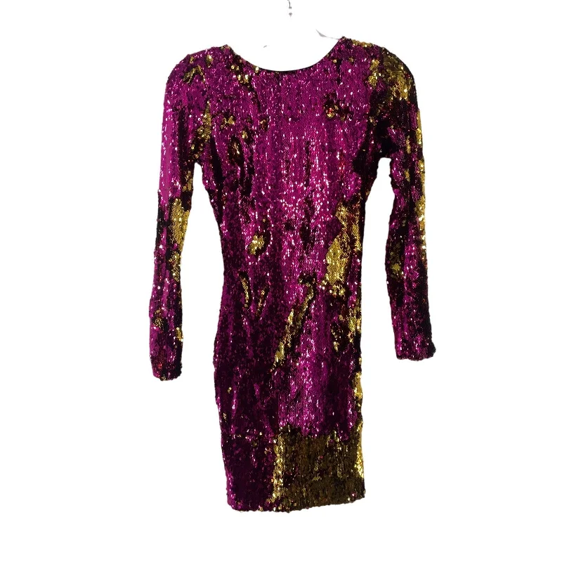 Dress the Population Women XS Fuchsia Gold Sequin Low-Back Bodycon Dress Bodycon Fashion Dress