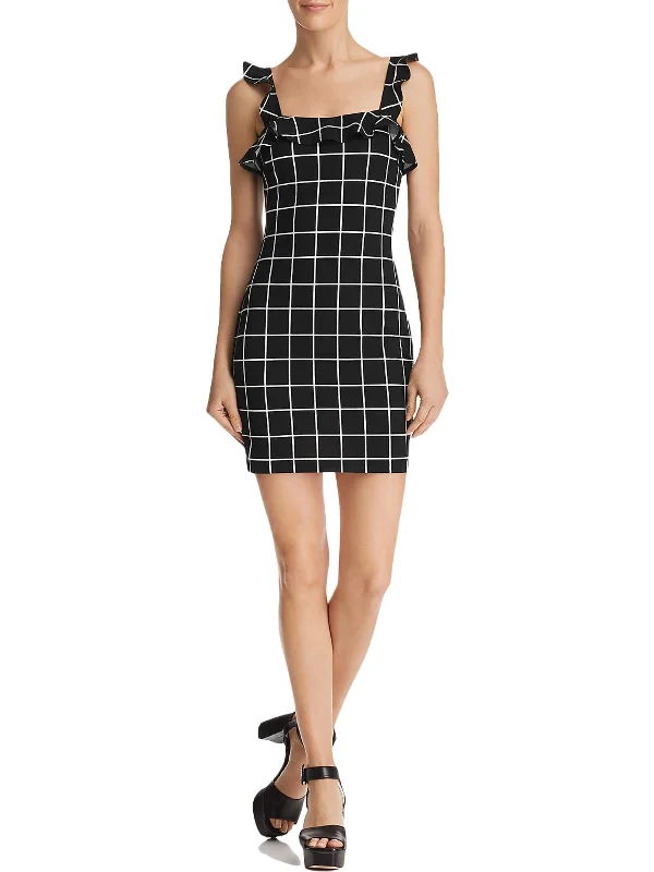 Womens Ruffled Window Pane Bodycon Dress Bodycon Wrap Gown