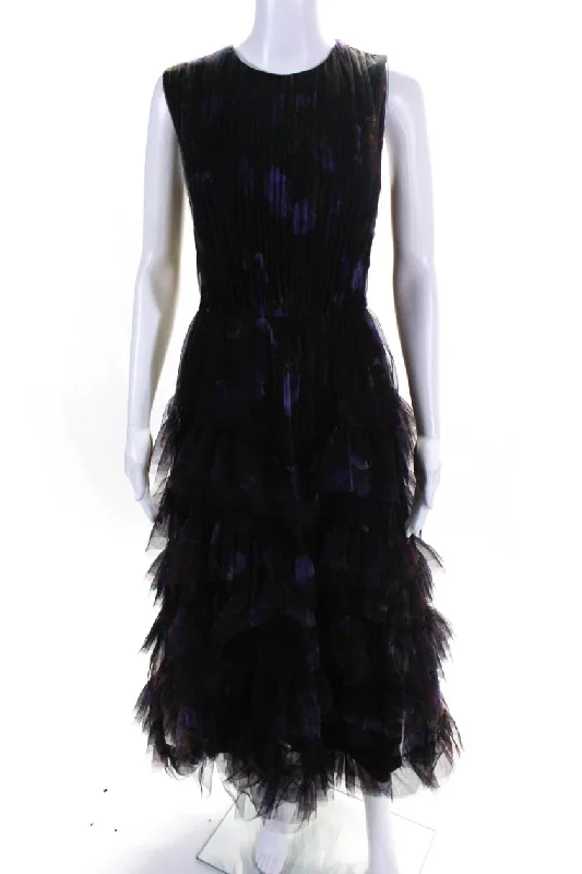 Jason Wu Collection Womens Tulle Sleeveless Pleated A-Line Dress Purple Casual Tulle Gown