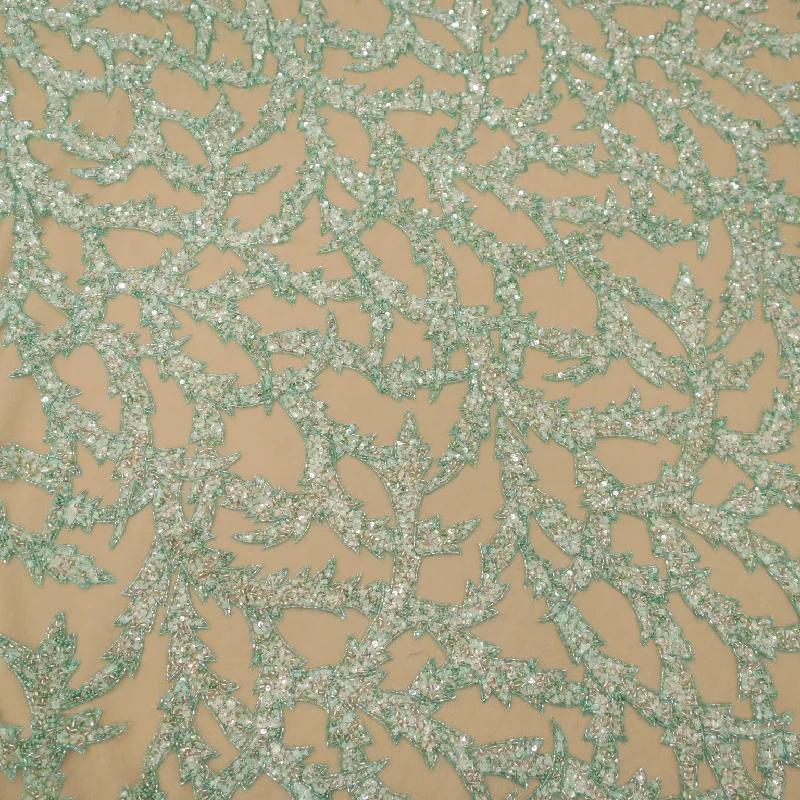 Mint Green Arabesques Embroidered Tulle Fabric A-line Tulle Dress