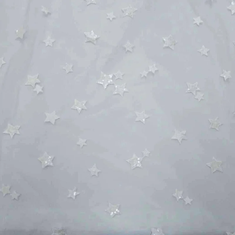 White Tulle with White Stars Embroidery Soft Tulle Gown