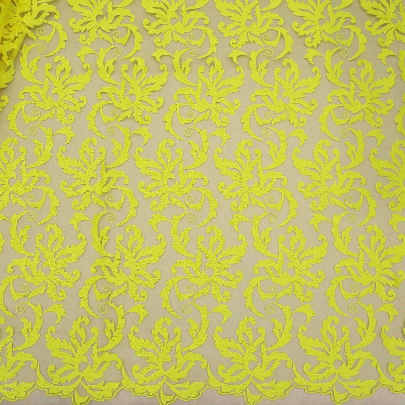 Yellow Arabesque Embroidered Tulle Fabric Tulle Dress Fit